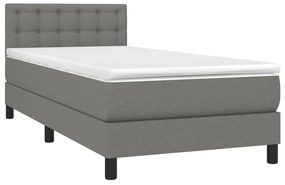 vidaXL Κρεβάτι Boxspring με Στρώμα &amp; LED Σκ.Γκρι 90x200 εκ. Υφασμάτινο