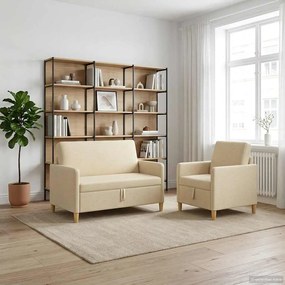 vidaXL Σαλονάκι Σετ Με Αποθηκευτικό Χώρο 2 pcs Κρεμ Πολυεστέρας