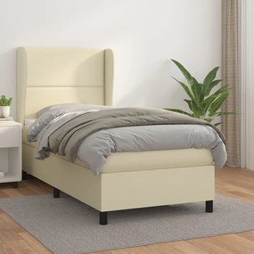 vidaXL Κρεβάτι Boxspring με Στρώμα Κρεμ 100x200εκ. από Συνθετικό Δέρμα