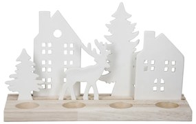 Κηροπήγιο Ορθογώνιο 'Wintertime' Πορσελάνη/Ξύλο Εκρού/Λευκό 10x30x18cm