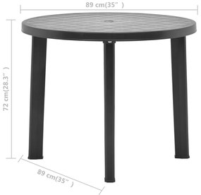 vidaXL Τραπέζι Κήπου Ανθρακί 89 εκ. Πλαστικό