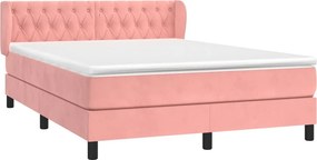 vidaXL Κρεβάτι Boxspring με Στρώμα Ροζ 140x190 εκ. Βελούδινο