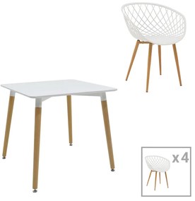 Intrahome Τραπεζαρία Ezra-Natali Intrahome σετ 5τεμ pp-mdf σε λευκή-φυσική απόχρωση 80x80x76εκ | SKU: INTRAPA-311111004