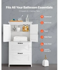 VEVOR Wooden Bathroom Floor Cabinet Storage 2 Drawers and Adjustable Shelf White