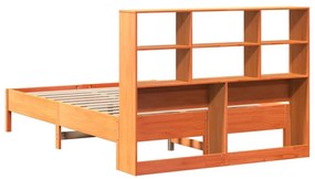 Κρεβάτι Βιβλιοθήκη Χωρίς Στρώμα 135x190 εκ Μασίφ Ξύλο Πεύκου - Καφέ
