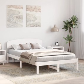 vidaXL Κρεβάτι με Επικεφαλίδα Λευκό 120x200 εκ από Μασίφ Ξύλο Πεύκου