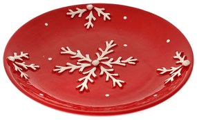 Χριστουγεννιάτικο Πιάτο Γλυκού Κεραμικό Χιονονιφάδες Κόκκινο-Λευκό 20x2εκ. iliadis 81575