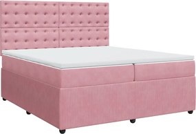 vidaXL Κρεβάτι Boxspring με Στρώμα Ροζ 200x200 εκ. Βελούδινο