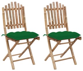 Καρέκλες Κήπου Πτυσσόμενες 2 τεμ. από Μπαμπού με Μαξιλάρια