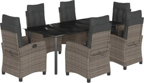 vidaXL Σετ Τραπεζαρίας Κήπου 7 τεμ. Γκρι Συνθ. Ρατάν με Μαξιλάρια