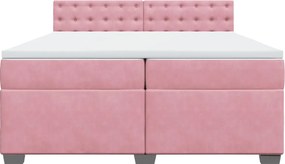 vidaXL Κρεβάτι Boxspring με Στρώμα Ροζ 200x200 εκ. Βελούδινο