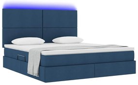vidaXL LED Κρεβάτι αποθήκευσης με στρώμα Μπλε 180 x 200 cm Ύφασμα