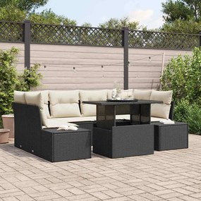 vidaXL Σετ Καναπέ Κήπου 7 pcs Μαύρο και κρεμ 100 x 55 x 73 εκ