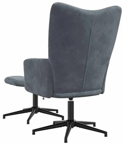 vidaXL Πολυθρόνα Relax Σκούρο Γκρι Βελούδινη με Σκαμπό
