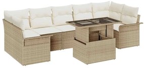 vidaXL Σετ Καναπέ Κήπου με μαξιλάρι 8 pcs Μπεζ Πολυ ράταν