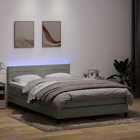Κρεβάτι Boxspring με Στρώμα & LED Ανοιχτό Γκρι 160x220 εκ. Βελούδινο