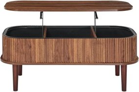 VEVOR 1000 mm Lift Top Coffee Table Fluted Oval Table Hidden Compartment Walnut