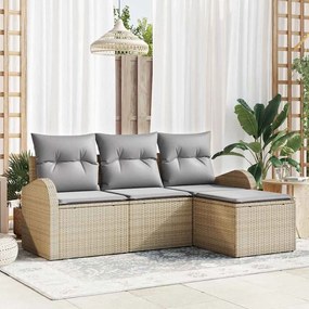 vidaXL Σετ Καναπέ Κήπου με μαξιλάρι 4 pcs Μπεζ Πολυ ράταν