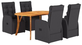 vidaXL Σέτ φαγητού για κήπο 5 pcs Μαύρο συνθετικό ρατάν