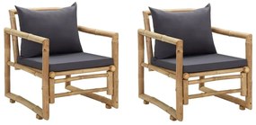 Καρέκλες Κήπου 2 τεμ. από Μπαμπού με Μαξιλάρια - Γκρι