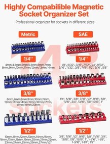 VEVOR Magnetic Socket Organizer Set 6PCS Socket Trays Blue &amp; Red for Metric SAE