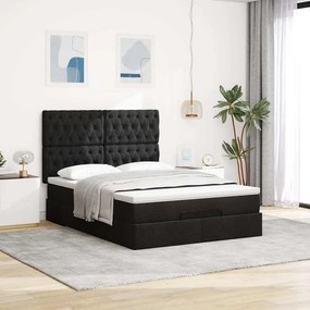 vidaXL Οθωμανικό κρεβάτι με στρώμα &amp; LEDs Μαύρο 140x200 cm Ύφασμα
