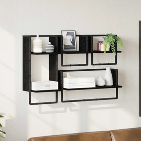 vidaXL Σετ ραφιών τοίχου με ράφι 4 pcs Μαύρη Οξυά 65 x 25 x 30 cm