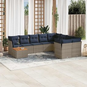 vidaXL Σετ Σαλονιού Κήπου 10 τεμ. Γκρι Συνθετικό Ρατάν με Μαξιλάρια