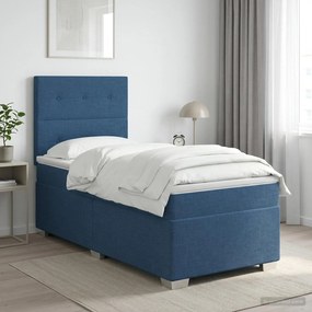 vidaXL Κρεβάτι box spring με στρώμα Μπλε 90 x 190 cm Ύφασμα
