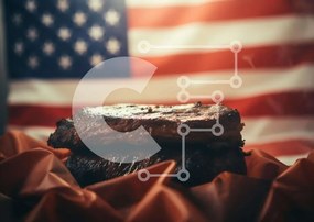 Σετ των 2 Intra Συλλεκτικό Ξύλινο Παζλ Plywood 4mm - Αμερικανική σημαία με μπριζόλες στο τραπέζι Σε Ξύλινο Κουτί - Διαστάσεις: 10x10 cm – 25 κομμάτια