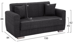 Καναπές - Κρεβάτι Polya 2θέσιος Γκρί 150x84x88 εκ. 150x84x88 εκ.