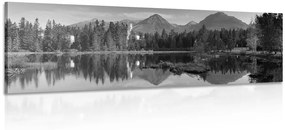 Εικόνα πανέμορφο πανόραμα βουνών δίπλα στη λίμνη σε ασπρόμαυρο