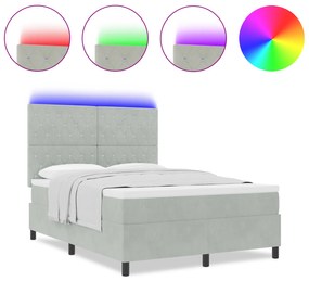 vidaXL Κρεβάτι Box Spring με Στρώμα & LED Γκρι 140x190 εκ. Βελούδο