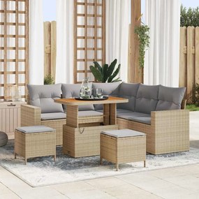vidaXL Σετ Κήπου 8 Τεμαχίων με Μαξιλάρια σε Μπεζ Χρώμα, Πολυ Ρατάν Ακακία