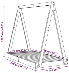 Πλαίσιο Παιδικού Κρεβατιού 70 x 140 εκ. από Μασίφ Ξύλο Πεύκου - Καφέ