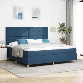 vidaXL LED Κρεβάτι με βάθρο με κεφαλάρι Μπλε 200 x 200 cm ύφασμα