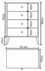 Συρταριέρα ArteLibre AMARI Δρυς/Λευκό Μοριοσανίδα 72x43x96cm
