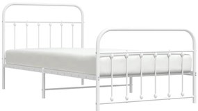vidaXL Πλαίσιο Κρεβατιού με Κεφαλάρι/Ποδαρικό Λευκό 107x203 εκ Μέταλλο