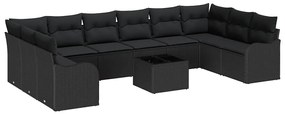 vidaXL Σετ Καναπέ Κήπου με μαξιλάρι 11 pcs Μαύρο Πολυ ράταν