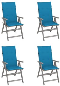 vidaXL Καρέκλες Κήπου Ανακλινόμενες 4 τεμ. Ξύλο Ακακίας με Μαξιλάρια