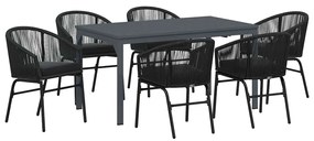 vidaXL Σέτ φαγητού για κήπο 7 pcs Μαύρο Πολυ ράταν