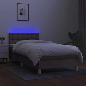 vidaXL Κρεβάτι Boxspring με Στρώμα &amp; LED Taupe 90x200 εκ. Υφασμάτινο