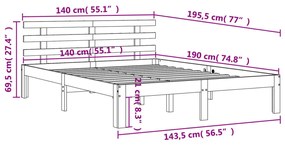 Σκελετός Κρεβατιού Χωρίς Στρώμα Καφέ 140x190 Μασίφ Ξύλο Πεύκου - Καφέ