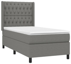 vidaXL Κρεβάτι Boxspring με Στρώμα &amp; LED Σκ.Γκρι 90x200 εκ. Υφασμάτινο