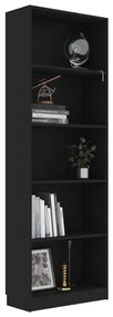 Βιβλιοθήκη με 5 Ράφια Μαύρη 60 x 24 x 175 εκ. από Μοριοσανίδα - Μαύρο