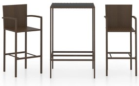 vidaXL Σετ Επίπλων Μπαρ Κήπου 3 Τεμαχίων Καφέ από Συνθετικό Ρατάν