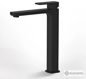 Eurorama Quadra Black Matt Μπαταρία Νιπτήρος Υψηλή, με Bαλβίδα clic-clac