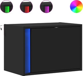 vidaXL Κομοδίνο Επιτοίχιο με Φώτα LED Μαύρο