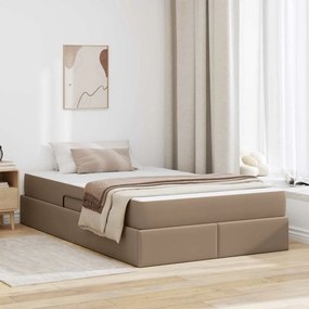 vidaXL Κρεβάτι με αποθηκευτικό χώρο και στρώμα 2 pcs Καπουτσίνο Δέρμα