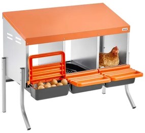 VEVOR Chicken Nesting Boxes, 3 Compartments, with Support Legs, Easy Egg Collection, Galvanized Steel and High-Strength Plastic, Roll Away Nesting Boxes for Chickens and Hens Laying Eggs, Orange
